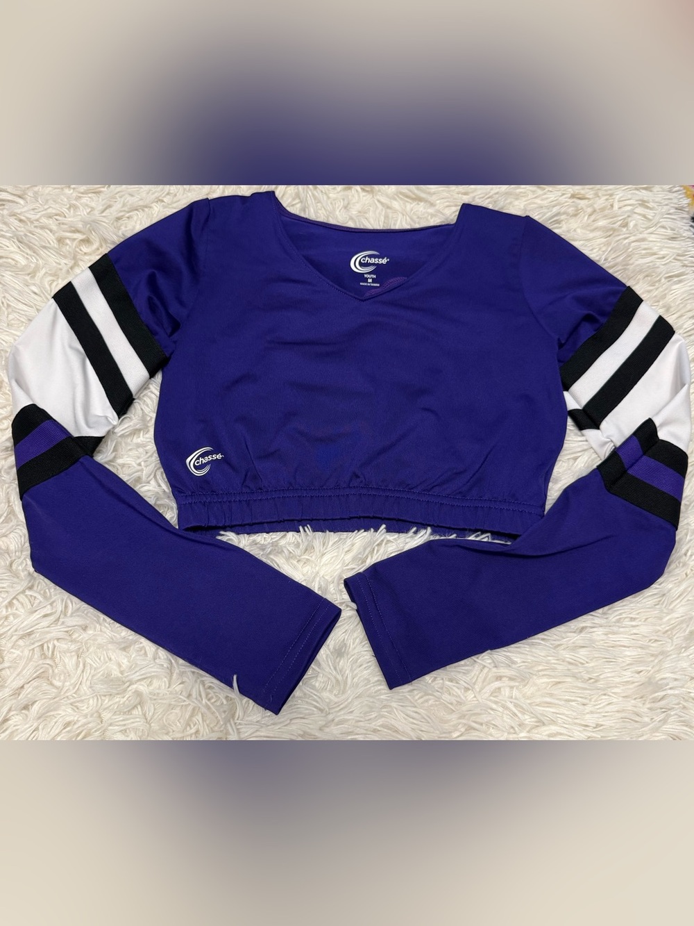 Chasse Purple Midriff with Black and White Striped Sleeves